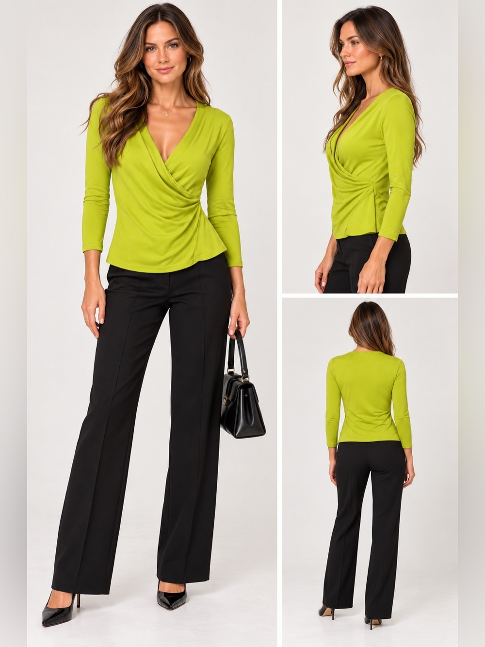 Natori Lime Green Wrap Top Long Sleeve Women’s XS
